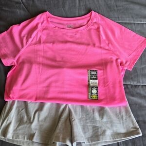 Bright Pink/Gray Kids Short Sleeve Tee & Short Set